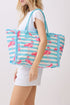 Flamingo Fizz Fringe Blue Striped Tote