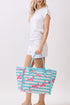 Flamingo Fizz Fringe Blue Striped Tote