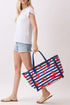 Crab Cove Fringe Navy Striped Tote