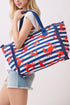 Crab Cove Fringe Navy Striped Tote