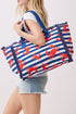 Crab Cove Fringe Navy Striped Tote