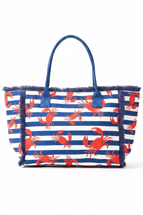Crab Cove Fringe Navy Striped Tote