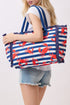 Crab Cove Fringe Navy Striped Tote