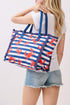 Crab Cove Fringe Navy Striped Tote