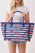 Anchor Splash Fringe Navy Striped Tote