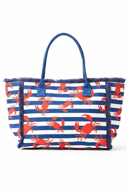 Anchor Splash Fringe Navy Striped Tote