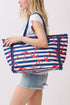 Anchor Splash Fringe Navy Striped Tote