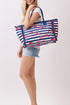 Anchor Splash Fringe Navy Striped Tote