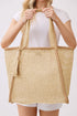 Island Escape Beige Two-Tone Woven Straw Tassel Tote