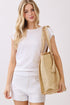 Island Escape Beige Two-Tone Woven Straw Tassel Tote