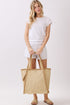 Island Escape Beige Two-Tone Woven Straw Tassel Tote
