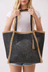 Island Escape Black Two-Tone Woven Straw Tassel Tote