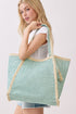 Island Escape Mint Two-Tone Woven Straw Tassel Tote