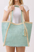 Island Escape Mint Two-Tone Woven Straw Tassel Tote