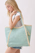 Island Escape Mint Two-Tone Woven Straw Tassel Tote