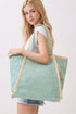 Island Escape Mint Two-Tone Woven Straw Tassel Tote
