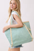 Island Escape Mint Two-Tone Woven Straw Tassel Tote