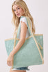 Island Escape Mint Two-Tone Woven Straw Tassel Tote