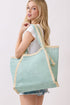 Island Escape Mint Two-Tone Woven Straw Tassel Tote