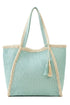 Island Escape Mint Two-Tone Woven Straw Tassel Tote