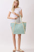 Island Escape Mint Two-Tone Woven Straw Tassel Tote