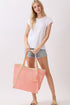 Island Escape Pink Two-Tone Woven Straw Tassel Tote