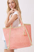 Island Escape Pink Two-Tone Woven Straw Tassel Tote
