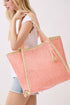 Island Escape Pink Two-Tone Woven Straw Tassel Tote