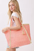 Island Escape Pink Two-Tone Woven Straw Tassel Tote