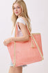 Island Escape Pink Two-Tone Woven Straw Tassel Tote
