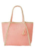 Island Escape Pink Two-Tone Woven Straw Tassel Tote