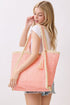 Island Escape Pink Two-Tone Woven Straw Tassel Tote