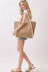 Island Escape Tan Two-Tone Woven Straw Tassel Tote