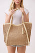 Island Escape Tan Two-Tone Woven Straw Tassel Tote