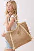 Island Escape Tan Two-Tone Woven Straw Tassel Tote