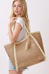 Island Escape Tan Two-Tone Woven Straw Tassel Tote
