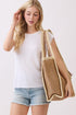 Island Escape Tan Two-Tone Woven Straw Tassel Tote