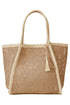 Island Escape Tan Two-Tone Woven Straw Tassel Tote