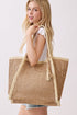Island Escape Tan Two-Tone Woven Straw Tassel Tote