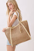 Island Escape Tan Two-Tone Woven Straw Tassel Tote