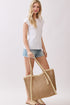 Island Escape Tan Two-Tone Woven Straw Tassel Tote