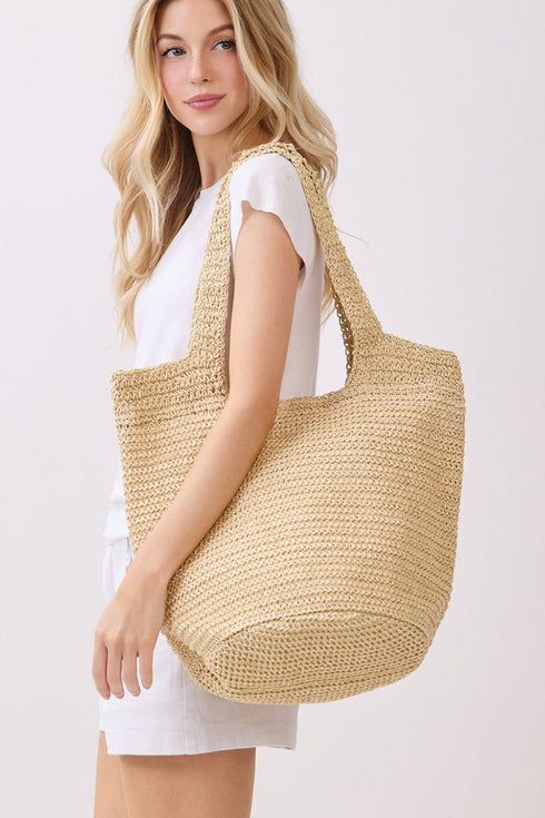 Salt & Sun Beige Woven Straw Bucket Bag