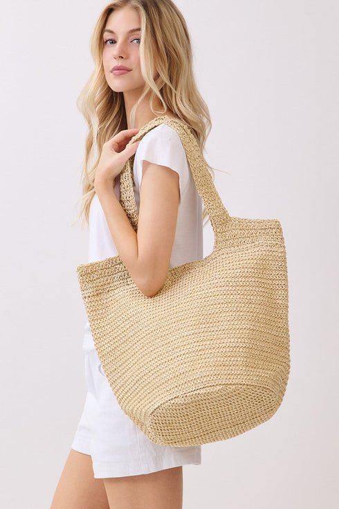 Salt & Sun Beige Woven Straw Bucket Bag