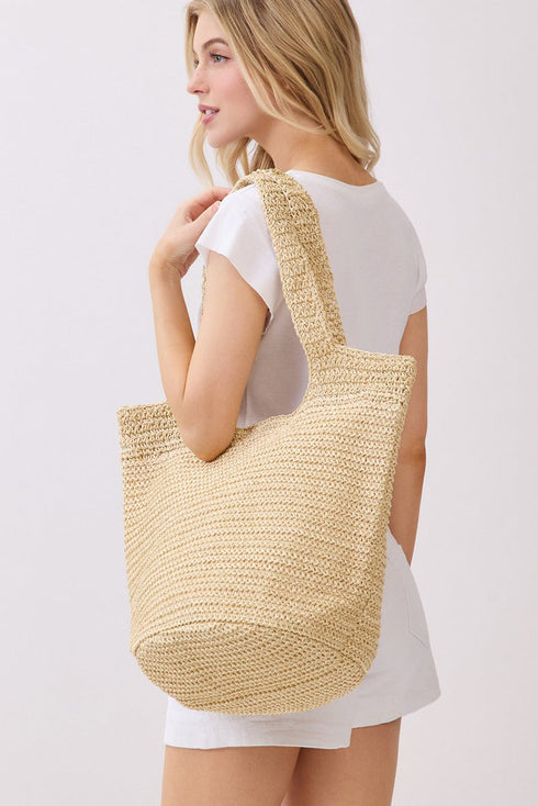 Salt & Sun Beige Woven Straw Bucket Bag