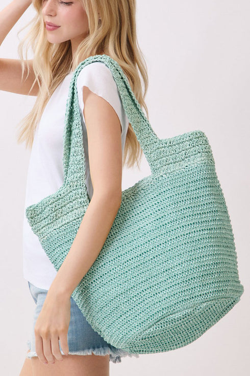 Salt & Sun Mint Woven Straw Bucket Bag