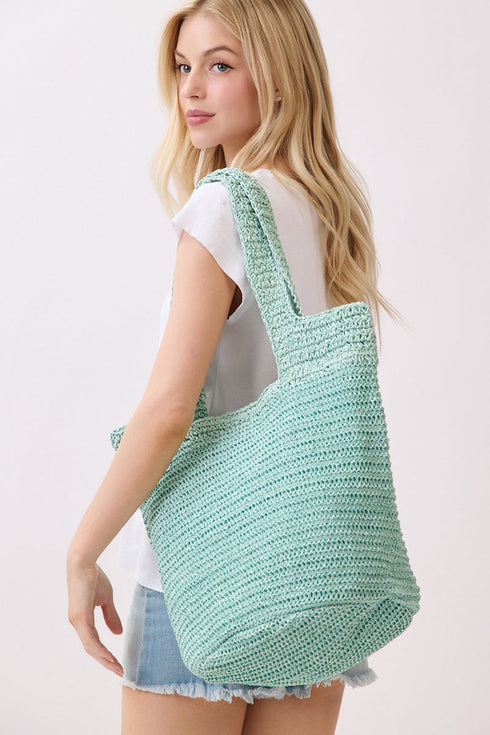 Salt & Sun Mint Woven Straw Bucket Bag