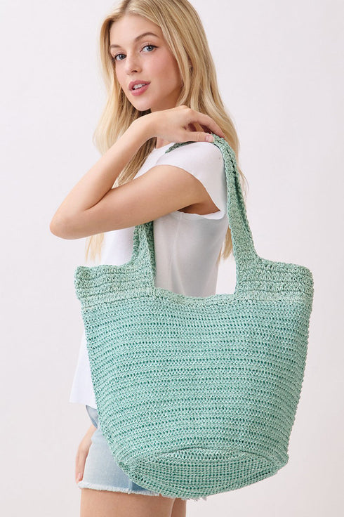 Salt & Sun Mint Woven Straw Bucket Bag