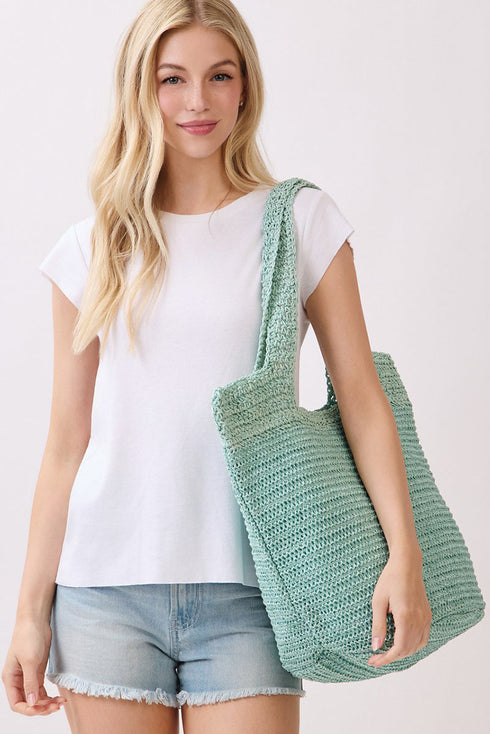 Salt & Sun Mint Woven Straw Bucket Bag