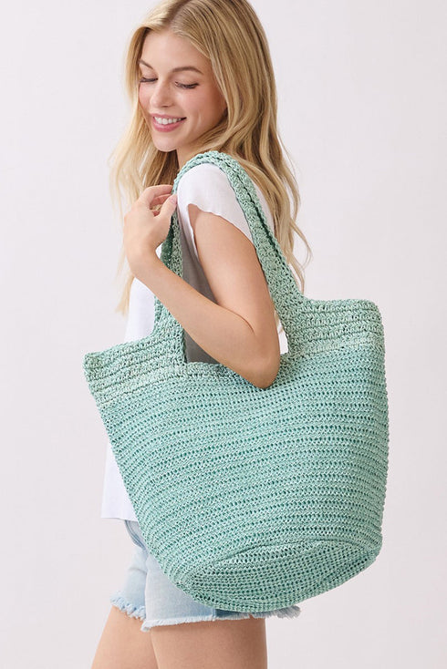 Salt & Sun Mint Woven Straw Bucket Bag