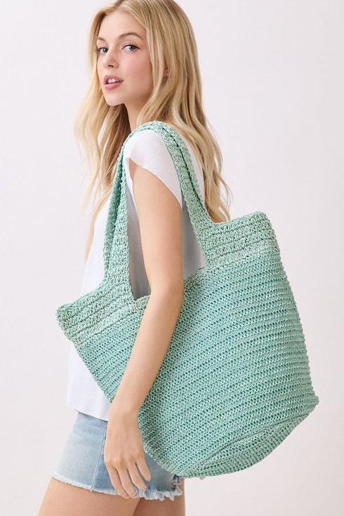 Salt & Sun Mint Woven Straw Bucket Bag